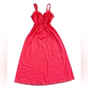 Gotham Gold Stripe Vintage 50s Pink Romantic Ruffle Maxi Lingerie Slip Dress